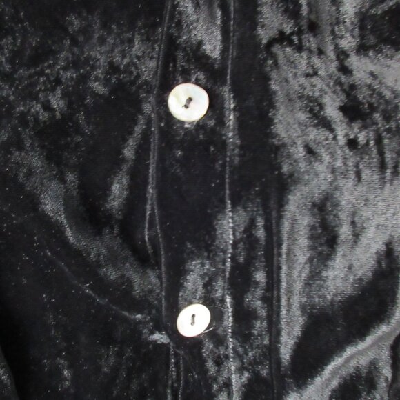 Earth Song Women's Black Crushed Velvet Rayon Duster Longline Jacket Large Y2K - Picture 5 of 11